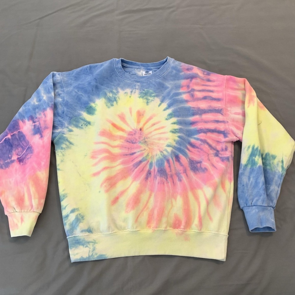 Colortone Sweatshirt‎ Mens Medium Multicolor Fleece Crewneck Tie Dye Hippie